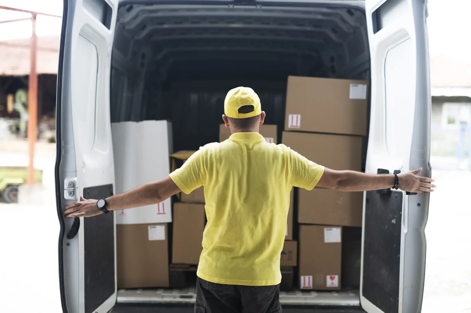 Company cargo van ready for package delivery