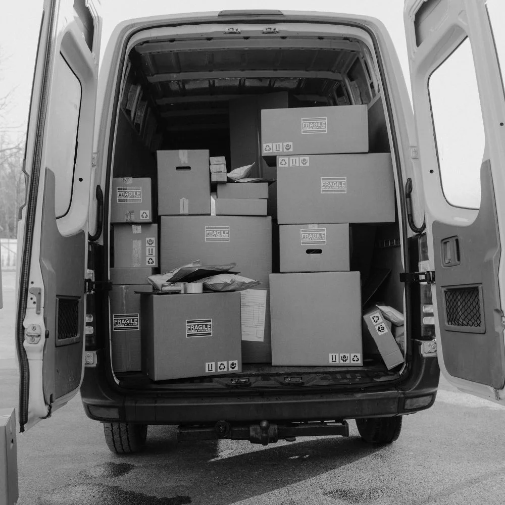 Stacked packages prepared for distribution.